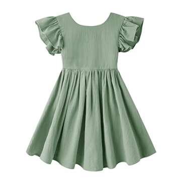 LYXIOF Toddler Baby Girl Cotton Linen Summer Dress Ruffle Sleeve Back Bowknot Kids Beach Dresses Gre...