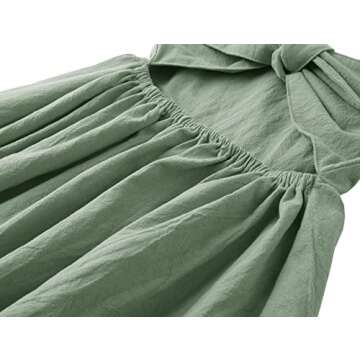 LYXIOF Toddler Baby Girl Cotton Linen Summer Dress Ruffle Sleeve Back Bowknot Kids Beach Dresses Green 90CM