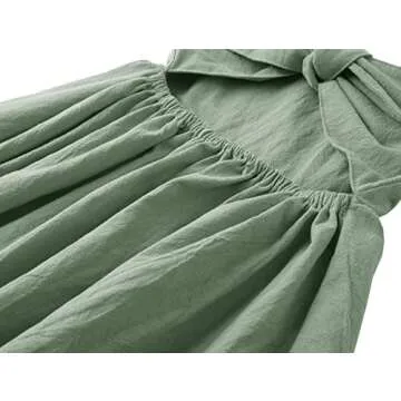 LYXIOF Toddler Baby Girl Cotton Linen Summer Dress Ruffle Sleeve Back Bowknot Kids Beach Dresses Green 90CM