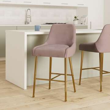Meridian Furniture Owen Collection Modern | Contemporary Velvet Upholstered Counter Stool with Polis...