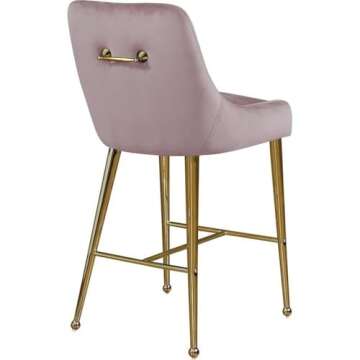 Meridian Furniture Owen Collection Modern | Contemporary Velvet Upholstered Counter Stool with Polished Gold Metal Legs, Set of 2, 23" W x 21" D x 40" H, Pink