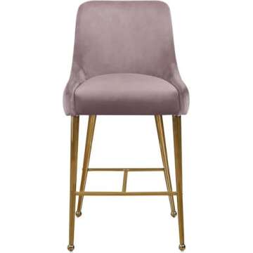 Meridian Furniture Owen Collection Modern | Contemporary Velvet Upholstered Counter Stool with Polished Gold Metal Legs, Set of 2, 23" W x 21" D x 40" H, Pink
