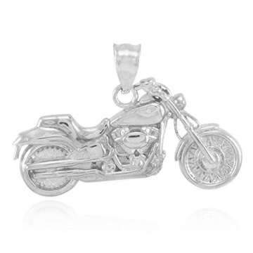 Claddagh Gold 925 Sterling Silver High Polish Biker Charm Motorcycle Pendant Necklace, 16"