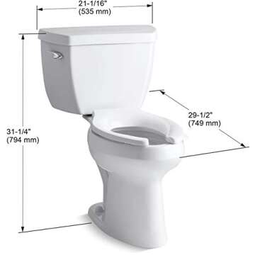 Kohler 3493-0 Highline Classic Comfort Height two-piece elongated chair height 1.6 gpf toilet, White