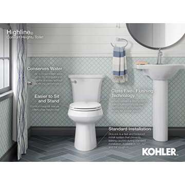Kohler 3493-0 Highline Classic Comfort Height two-piece elongated chair height 1.6 gpf toilet, White