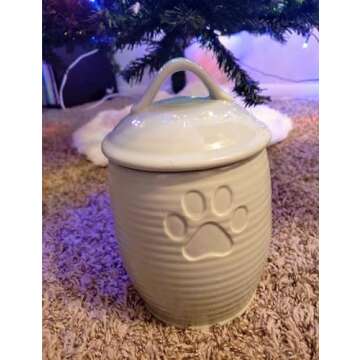NIXBYO Large Dog Treat Container Airtight, Cute Dog Treat Jar with Lids,Rustic Dog Treat Storage Container, Ceramic Cat Food Jars for Kitchen Counter, Green