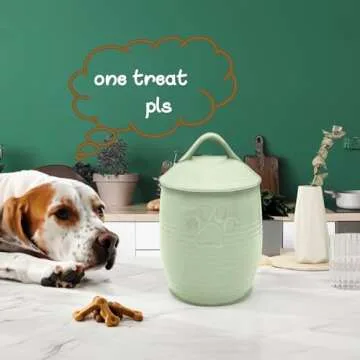 NIXBYO Large Dog Treat Container Airtight, Cute Dog Treat Jar with Lids,Rustic Dog Treat Storage Container, Ceramic Cat Food Jars for Kitchen Counter, Green