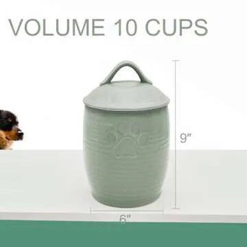NIXBYO Large Dog Treat Container Airtight, Cute Dog Treat Jar with Lids,Rustic Dog Treat Storage Container, Ceramic Cat Food Jars for Kitchen Counter, Green