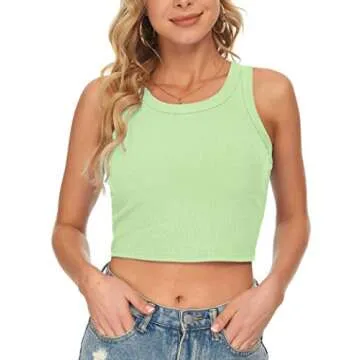 AUSELILY Mint Green Ribbed Crop Tank for Women