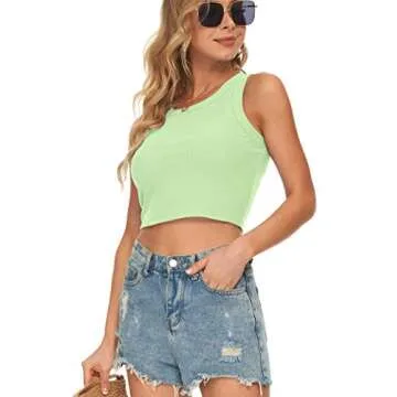 AUSELILY Mint Green Ribbed Crop Tank for Women