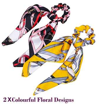 6Pcs Hair Scrunchies Silk Elastic Hair Bands Hair Scarf Ponytail Holder Scrunchy Ties Vintage Accessories for Women Girls