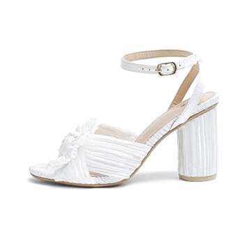 Amoji Women's Block 3.7''Heeled Sandal Bowknot Pleated Low Chunky Heels Ankle Strap Wedding Party Dr...