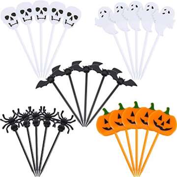 Tatuo 50 Pieces Plastic Halloween Toothpicks Halloween Cupcake Topper Cake Decorations Picks Ghost D...