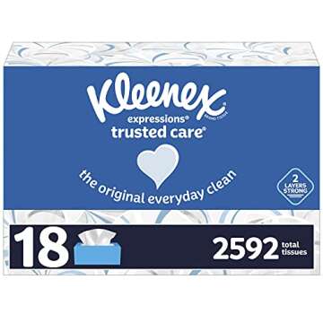 Kleenex Expressions Trusted Care Facial Tissues, 18 Boxes, 144 Tissues per Box, 2-Ply (2592 Total Ti...