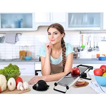 Gourmia Mandoline Slicer for Kitchen Stainless Steel food chopper With Meat Slicer Blades Dial Adjustable Cheese Slicer from Fine to Thick & Julienne Vegetable Slicer Setting GMS9105