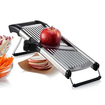 Gourmia Mandoline Slicer for Kitchen Stainless Steel food chopper With Meat Slicer Blades Dial Adjustable Cheese Slicer from Fine to Thick & Julienne Vegetable Slicer Setting GMS9105