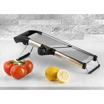 Gourmia Mandoline Slicer for Kitchen Stainless Steel food chopper With Meat Slicer Blades Dial Adjustable Cheese Slicer from Fine to Thick & Julienne Vegetable Slicer Setting GMS9105