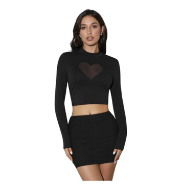 OYOANGLE Women's Sexy Heart Mesh Crop Top - Perfect Club Wear