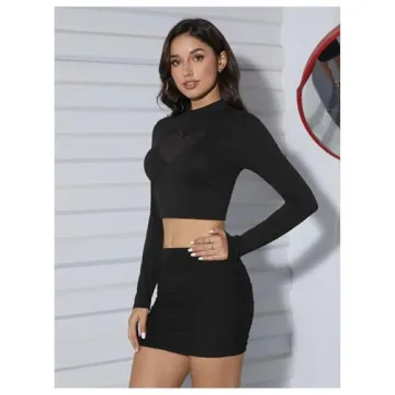 OYOANGLE Women's Heart Mesh Crop Top Club Wear Black