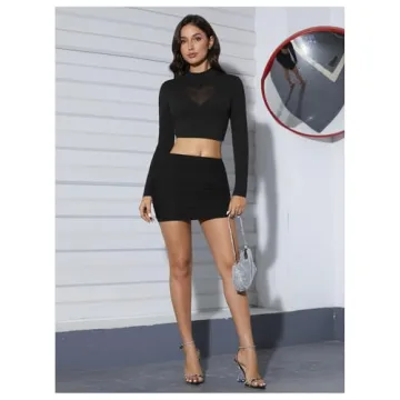 OYOANGLE Women's Heart Mesh Crop Top Club Wear Black