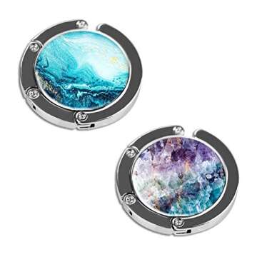 Lizimandu Purse Hook Set of 2 - Foldable Handbag Hanger for Women with Quicksand Crystal Design