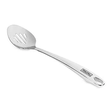 Viking Kitchen Utensils Set, 6 Piece Stainless Steel Cooking Utensil Set, Includes Spatulas, Spoons, Pasta Fork, and Deep Ladle, Hollow Forged, Silver