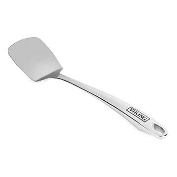 Viking Kitchen Utensils Set, 6 Piece Stainless Steel Cooking Utensil Set, Includes Spatulas, Spoons, Pasta Fork, and Deep Ladle, Hollow Forged, Silver