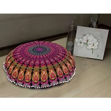 Shubhlaxmifashion 32" Purple Mandala Floor Pillow Cushion Seating Throw Cover Hippie Decorative Bohe...