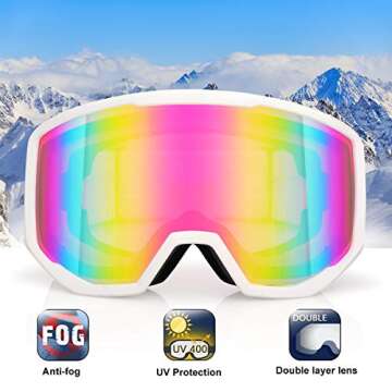 EXP VISION Ski/Snowboard Goggles for Men Women, OTG Snow Goggles Anti Fog UV Protection