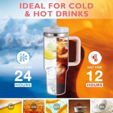 Ochapa 40 oz Tumbler with Handle Straw Lid Insulated Stainless Steel Vacuum Reusable Keep Drinks Col...