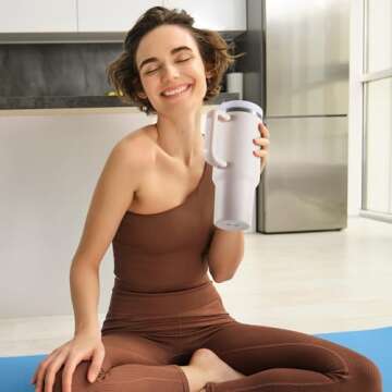 Ochapa 40 oz Tumbler with Handle Straw Lid Insulated Stainless Steel Vacuum Reusable Keep Drinks Cold Coffee Cup Holder Friendly Gifts for Valentine's Day Women Lover Car Gym Travel, Pink