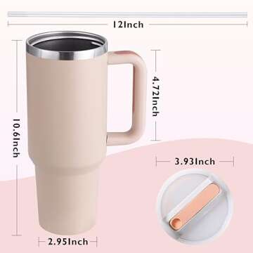 Ochapa 40 oz Tumbler with Handle Straw Lid Insulated Stainless Steel Vacuum Reusable Keep Drinks Cold Coffee Cup Holder Friendly Gifts for Valentine's Day Women Lover Car Gym Travel, Pink