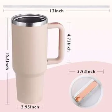 Ochapa 40 oz Tumbler with Handle Straw Lid Insulated Stainless Steel Vacuum Reusable Keep Drinks Cold Coffee Cup Holder Friendly Gifts for Valentine's Day Women Lover Car Gym Travel, Pink