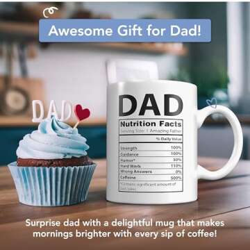 Light Autumn Funny Gifts for Dad - 11 oz Ceramic Dad Coffee Mug from Daughter or Son - Dad Coffee Cup with Nutritional Facts - Thoughful Birthday or Father’s Day Present - White Mug for Morning Coffee