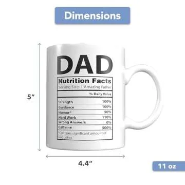 Light Autumn Funny Gifts for Dad - 11 oz Ceramic Dad Coffee Mug from Daughter or Son - Dad Coffee Cup with Nutritional Facts - Thoughful Birthday or Father’s Day Present - White Mug for Morning Coffee