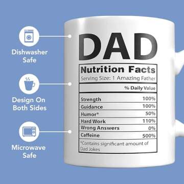 Light Autumn Funny Gifts for Dad - 11 oz Ceramic Dad Coffee Mug from Daughter or Son - Dad Coffee Cup with Nutritional Facts - Thoughful Birthday or Father’s Day Present - White Mug for Morning Coffee