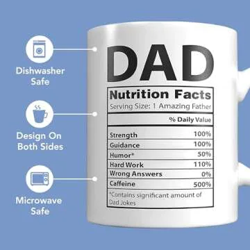Light Autumn Funny Gifts for Dad - 11 oz Ceramic Dad Coffee Mug from Daughter or Son - Dad Coffee Cup with Nutritional Facts - Thoughful Birthday or Father’s Day Present - White Mug for Morning Coffee
