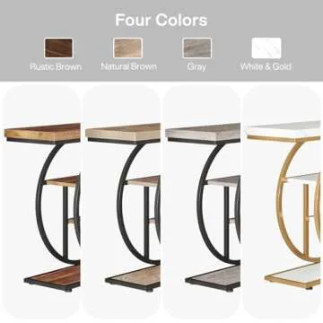 Tribesigns 41.3" Console Table, Industrial 4-Tier Sofa Table Entryway Table with Circle Base, Narrow Wood Accent Tables with Storage Shelves for Living Room, Hallway, Foyer, White Gold