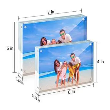 HELPLEX 6 Pack Acrylic Frame, 5x7&4x6 Combinations, 20% Thicker, 20-24mm Thick Acrylic Picture Frames, Frameless Clear Double Sided Magnetic Frame, Free Standing Desktop Display Stand Acrylic Frames