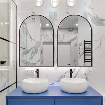 CISTEROMAN Arched Mirror, 36" x 24", Black Metal Frame Mirror, Wall Decorative Mirror, Entryway Mirr...