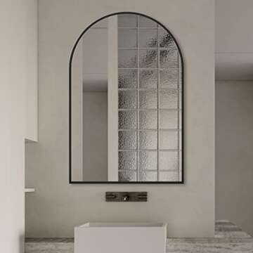 CISTEROMAN Arched Mirror, 36" x 24", Black Metal Frame Mirror, Wall Decorative Mirror, Entryway Mirror, Modern Arch Top Mirror, Perfect Bathroom, Bedroom, Fireplace, Dresser Mirror