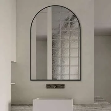 CISTEROMAN Arched Mirror, 36" x 24", Black Metal Frame Mirror, Wall Decorative Mirror, Entryway Mirror, Modern Arch Top Mirror, Perfect Bathroom, Bedroom, Fireplace, Dresser Mirror