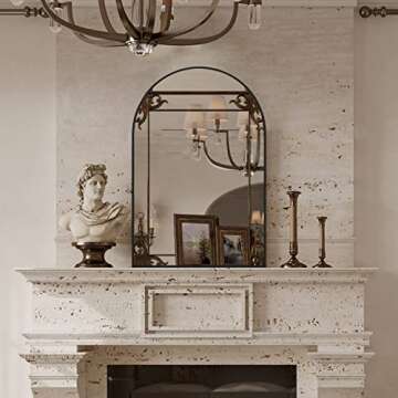 CISTEROMAN Arched Mirror, 36" x 24", Black Metal Frame Mirror, Wall Decorative Mirror, Entryway Mirror, Modern Arch Top Mirror, Perfect Bathroom, Bedroom, Fireplace, Dresser Mirror