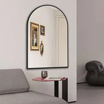 CISTEROMAN Arched Mirror, 36" x 24", Black Metal Frame Mirror, Wall Decorative Mirror, Entryway Mirror, Modern Arch Top Mirror, Perfect Bathroom, Bedroom, Fireplace, Dresser Mirror