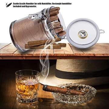 Scotte Acrylic Humidor Jar with Humidifier,Cigar Case Humidor,Rectangle humidifier Included and Hygrometer,Can Hold 18 Cigars