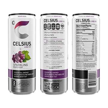 CELSIUS Sparkling Grape Rush, Functional Essential Energy Drink 12 Fl Oz (Pack of 24)