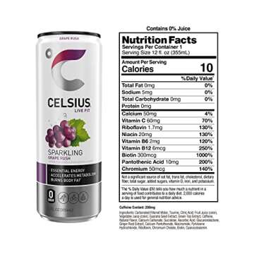 CELSIUS Sparkling Grape Rush, Functional Essential Energy Drink 12 Fl Oz (Pack of 24)