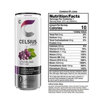 CELSIUS Sparkling Grape Rush, Functional Essential Energy Drink 12 Fl Oz (Pack of 24)