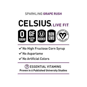 CELSIUS Sparkling Grape Rush, Functional Essential Energy Drink 12 Fl Oz (Pack of 24)