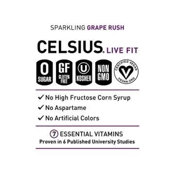 CELSIUS Sparkling Grape Rush, Functional Essential Energy Drink 12 Fl Oz (Pack of 24)